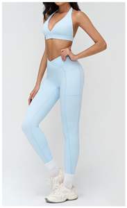 Conjunto de Yoga para Mujer con Sensación de Desnudez, Top de Cuello Alto con Cierre y Leggings, Ropa Deportiva para <span class=keywords><strong>Gimnasio</strong></span>, Correr, Fitness y Uso Casual - Product Image 4