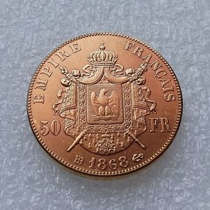 Réplique de pièce de monnaie française de 50 Francs de 1862-1868, représentant l'Empereur <span class=keywords><strong>Napoléon</strong></span> III couronné, en laiton plaqué, pièce de collection. - Product Image 6
