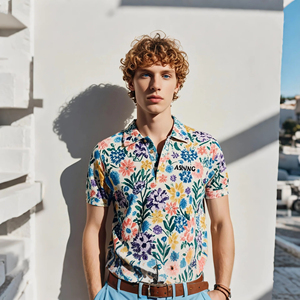 Kaus Polo mewah motif sublimasi, Kaus musim panas pria, kaus Polo lengan pendek kasual motif untuk pria - Product Image 2