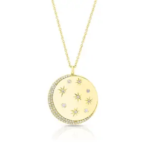 Promotion 2023 new arrived geometric round charm pendant engraved cz moon star signet necklace