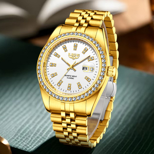 Reloj de Cuarzo LIGE LG89183 de Moda y Negocios, Esfera de <span class=keywords><strong>41</strong></span> mm, Diamantes Dorados, Deportivo, de Acero Inoxidable, para Hombre, Resistente al Agua, Luminoso + Caja de Regalo - Product Image 3