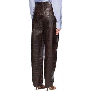 <span class=keywords><strong>Pantaloni</strong></span> di <span class=keywords><strong>pelle</strong></span> marrone a vita bassa su misura <span class=keywords><strong>pantaloni</strong></span> di <span class=keywords><strong>pelle</strong></span> di agnello con goffratura larga a vita bassa <span class=keywords><strong>pantaloni</strong></span> da donna di alta qualità - Product Image 3