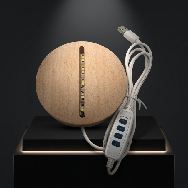 Wholesale 3D Wooden Illusions Lamp Led Night Light Table Lamp Round Oval Wood Base,Beech Acrylic Led Night Light