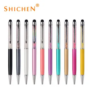 彩色圆珠笔机械水晶笔带触摸笔礼品促销