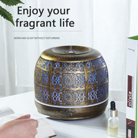 Humidificateur à ultrasons vintage en métal électrique de 500 ml, brume fraîche, écologique, lumière LED de nuit à 7 couleurs, aromathérapie, huiles essentielles