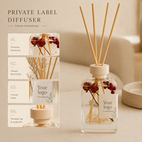 Diffuseur de parfum OEM à bâtonnets botaniques séchés 100ml, Rose séchée et Cèdre, avec logo et emballage personnalisés pour marques hôtelières