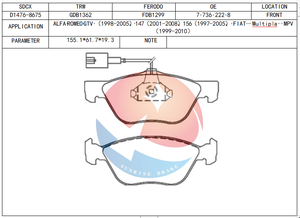 แผ่นรอง SDCX D1476-8675 สำหรับ / ALFA ROMEO 145 146 147 156 GTV SPIDER - Product Image 3