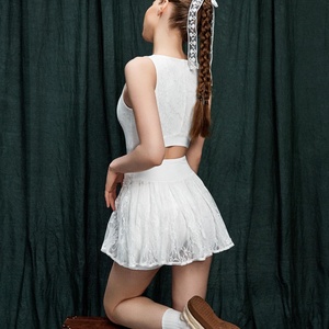 Robe de tennis une pièce douce pour femme, logo personnalisé, polyester respirant pour le sport, le yoga, le golf, le tennis, avec dentelle sexy - Product Image 5