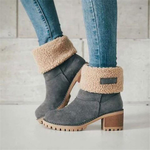 Women's Winter Warm Snow Boots Ankle <b>Booties</b> Round Toe Fashion Trend Comfortable Casual Mid Height PVC Upper Cotton Lining - Product Image 1