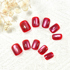 <span class=keywords><strong>Uñas</strong></span> Postizas <span class=keywords><strong>Cortas</strong></span> <span class=keywords><strong>con</strong></span> Diseño de Ojo de Gato Color Cereza para Mujer, Regalo, Brillantes, Reutilizables, de Gel Acrílico, <span class=keywords><strong>con</strong></span> Diseños - Product Image 4