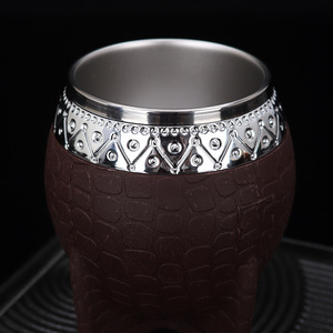 Ensemble de tasses à maté en acier inoxydable à double paroi, récipient à café, tasses à café à fond plat, texture coquille d'œuf, parfaites pour le thé - Product Image 6
