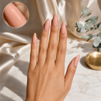 Faux ongles à presser personnalisés nude, longs, forme amande, couleur unie, gel brillant pêche beige, en ABS, vente en gros OEM