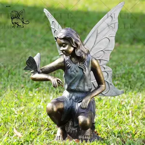 BLVE jardín al aire libre arte decorativo Metal fundición latón alado chica mariposa estatua bronce Hada Ángel escultura