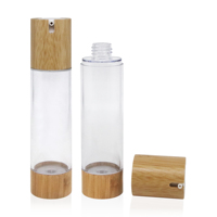 Botol Plastik Airless Berkualitas Tinggi 100ml dengan Tutup Bambu, Botol Vakum Bambu untuk Perawatan Kulit Kosmetik