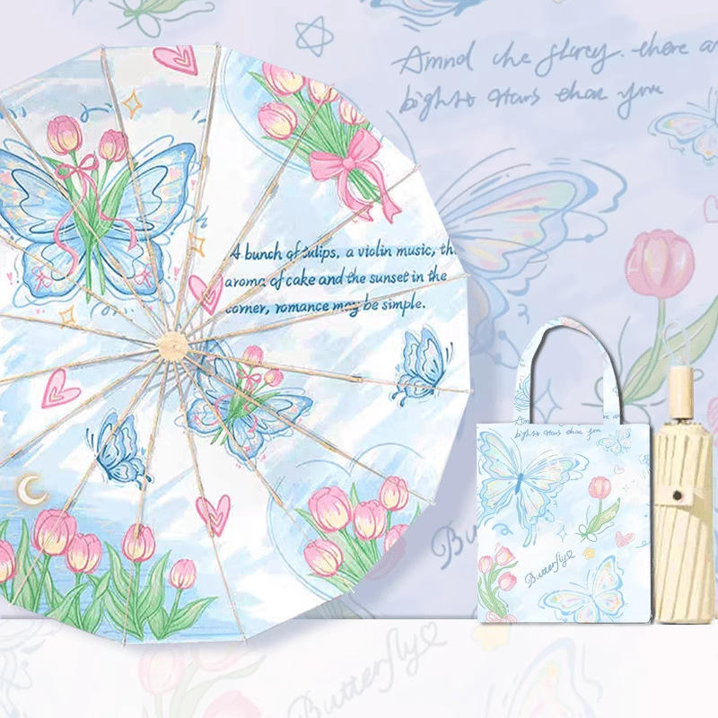 Tige de parapluie dorée tulipe papillon-16 os