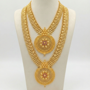 Divyoro Grand Filigree Medallion Haram 24K Gold Plated <b>Copper</b> Alloy Pendant Necklace Women's Wedding Classic Bead <b>Chain</b> Hinduism - Product Image 1