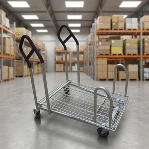 Troli Dorong Lipat <span class=keywords><strong>SXE</strong></span>-8 Berkualitas Tinggi untuk Industri, Kapasitas Besar, Platform Jaring, Lapisan Seng, Lapisan Bubuk, Roda PU 5'' - Product Image 3