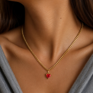 Collar de Acero Chapado en Oro con Colgante de Corazón Solitario y Piedra de Corazón Facetada Blanca Transparente, Cadena de Eslabones, Ajustable, Joyería de Regalo para Mujer - Product Image 6