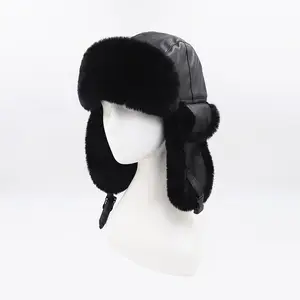 PUトラッパーロシアUshanka帽子付き高品質卸売暖かい冬のカスタムフェイクファー