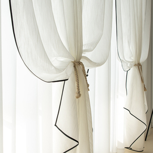 <span class=keywords><strong>Tende</strong></span> in Voile Bianco Stile Nordico con Orlo Nero a Righe, Trasparenti e Jacquard - Product Image 5