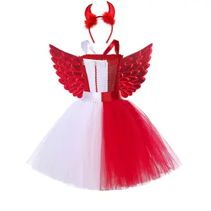 万圣节红天鹅连衣裙女孩舞蹈表演短裙小恶魔角色扮演服装
