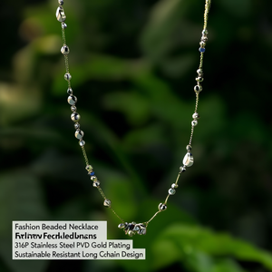 Collier à perles tendance en acier inoxydable 316L plaqué or PVD, durable et résistant, avec longue chaîne - Product Image 3