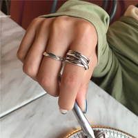 Bague d'ouverture en argent Sterling S925 pour femmes, anneau rétro tissé multicouche, bague polyvalente personnalisée