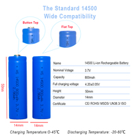 Batterie cylindrique semi-solide lithium-ion 14500 3,7 V 800 mAh à décharge élevée pour ventilateurs et outils