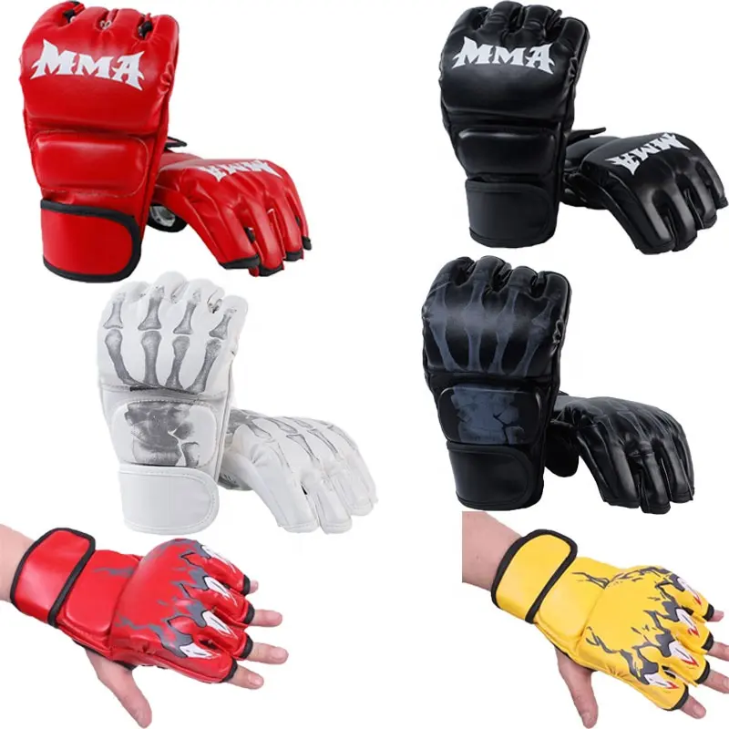 China Fabriek Oem Korte Vinger Martial Arts Sparring Sanda Boxing Mma Handschoenen Bokshandschoenen Voor Volwassenen