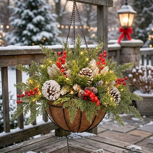 Cesta de Flores Navideñas Artificiales de Plástico con Luces LED para Decoración Navideña, Gran Venta - Product Image 2