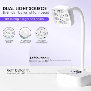 โคมไฟเล็บไร้สาย LED UV เครื่องอบเล็บแบบชาร์จไฟได้ ระบบสัมผัสอัตโนมัติ 360 องศา โคมไฟตั้งโต๊ะแบบโค้งงอได้ - Product Image 2