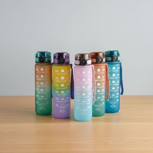 Nouvelle bouteille d'eau de sport en plastique de 32 oz, sans BPA, avec couvercle à rabat, marqueur de temps et paille-filtre, pour la gym et la motivation - Product Image 3