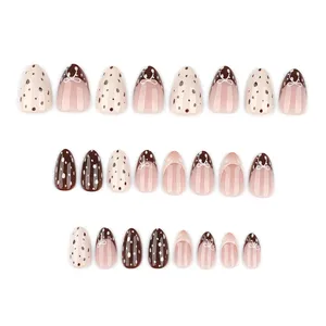 <span class=keywords><strong>Uñas</strong></span> Postizas Cortas Color Marrón Almendra, 24 Piezas, Color Nude, <span class=keywords><strong>Uñas</strong></span> Francesas, Decoración <span class=keywords><strong>de</strong></span> <span class=keywords><strong>Uñas</strong></span> con Lazo, <span class=keywords><strong>Uñas</strong></span> Postizas con Diseño <span class=keywords><strong>de</strong></span> Lazo - Product Image 6