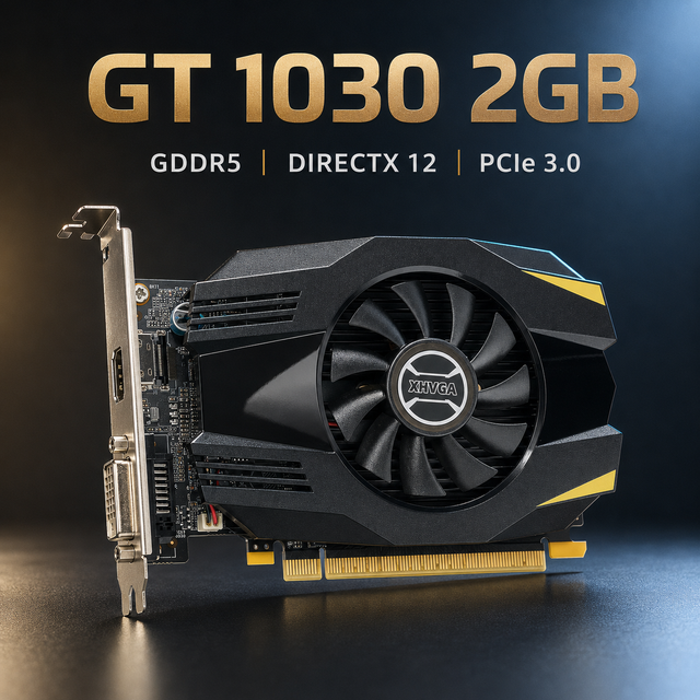 GT1030 New 2GB GDDR5 64Bit Graphics Card for DVI 4K Fan Cooling for Desktop Office PC Gaming Computer Parts