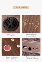   Table Basse Intelligente en Bois Vintage avec Haut-parleur Sans Fil et Recharge Sans Fil Intégrée