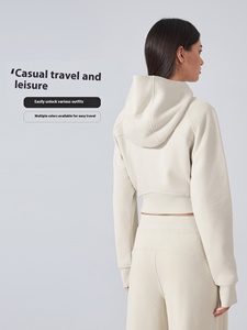 Giacca da <span class=keywords><strong>donna</strong></span> Casual corta e sottile da Yoga autunno inverno nuova <span class=keywords><strong>felpa</strong></span> <span class=keywords><strong>con</strong></span> <span class=keywords><strong>cappuccio</strong></span> <span class=keywords><strong>con</strong></span> cerniera e funzione Anti-Pilling - Product Image 3