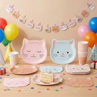 Décorations de fête d'anniversaire pour chat, assiettes jetables, serviettes et gobelets en papier, bannière d'anniversaire pour chaton, fournitures sur le thème des animaux de compagnie
