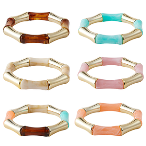 New Designer Fashion Women's Gold Silver Plated Geometric Colorful Acrylic Cuff Elastic <b>Bangles</b> <b>Bracelets</b> Jewelry - Product Image 1