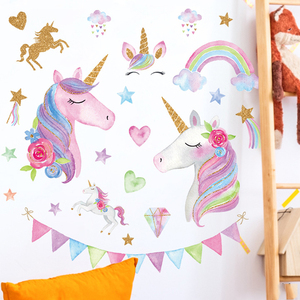 Autocollants muraux <span class=keywords><strong>licorne</strong></span> animal dessin animé, pour chambre d'enfants, décoration de chambre à coucher, de maison, nouvelle collection - Product Image 3
