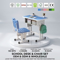 Ensemble de chaise et de bureau d'école réglables modernes avec structure en métal et plateau en MDF, écologique et durable pour l'école et le bureau à domicile