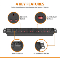 Unité de distribution d'alimentation (PDU) robuste en aluminium avec prise UK, câble d'alimentation personnalisé 14AWG 16AWG 18AWG, montage en rack 19 pouces pour centre de données