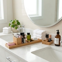 Set Nampan Vanity Bambu 6 Buah, Nampan Meja Kamar Mandi, Organizer Meja Dapur, Tempat Penyimpanan