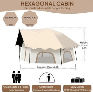 Tente de <span class=keywords><strong>camping</strong></span> hexagonale spacieuse OEM <span class=keywords><strong>pour</strong></span> 3-4 personnes, abri familial avec ventilation intégrale en maille et sac de transport - Product Image 3