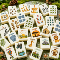 Jeu de Mahjong américain en acrylique grand format avec tuiles numérotées sur le thème des dinosaures gravées, pour 4 joueurs, idéal pour les fêtes