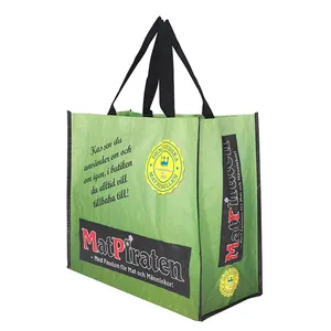 Custom reusable grocery eco friendly RPET non woven handled shopping 120gsm 140gsm PP woven bag