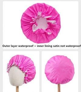Gorro de satén impermeable para trenzas de cabello rizado para mujer, gorro de ducha grande de doble capa ajustable - Para viajes y uso diario en todas las estaciones - Product Image 2