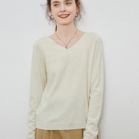 Pull en laine mérinos de luxe à col en V pour femme, 100 % laine, amincissant, anti-rides, pull d'hiver, mode haut de gamme
