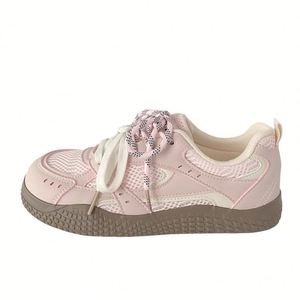 Baskets blanches chic et originales pour femme, chaussures de sport allemandes à double maille rose, baskets basses décontractées de style coréen - Product Image 6