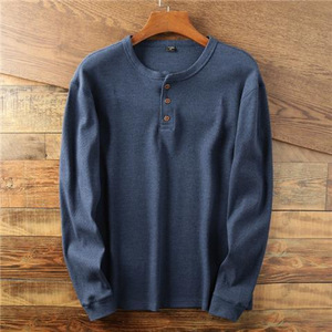 Original de fábrica personalizar hombres <span class=keywords><strong>manga</strong></span> <span class=keywords><strong>larga</strong></span> de punto de algodón cuello Henley Diseño 3 botones estilo Waffle camiseta - Product Image 4