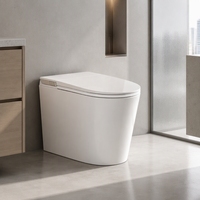 WC intelligent blanc avec bidet intégré, à poser au sol, avec siège chauffant, capteur de pied, chasse d'eau automatique, couvercle et télécommande